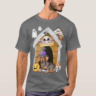 Halloween Dackel Hund Hexe Spuk Haus T-Shirt