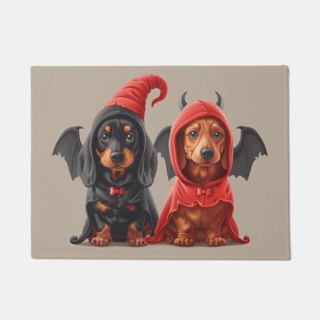 Halloween Dackel Hunde Devil Bat Fußmatte (Vorderseite)