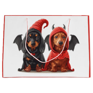 Halloween Dackel Hunde Devil Bat Große Geschenktüte