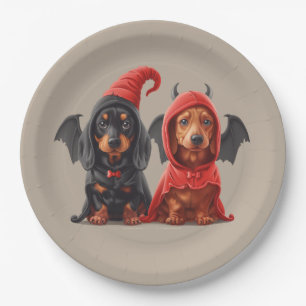 Halloween Dackel Hunde Devil Bat Pappteller