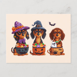Halloween Dackel Hunde Pumpkin Candy Bucket Postkarte
