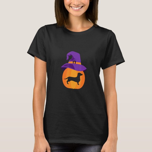 Halloween Dackel Pumpkin Hexenhut Dackel Hund T-Shirt (Vorderseite)