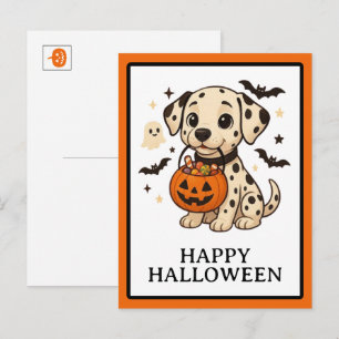 Halloween-Dalmatiner-Hund-Süßigkeiten-oder-Saures- Feiertagspostkarte