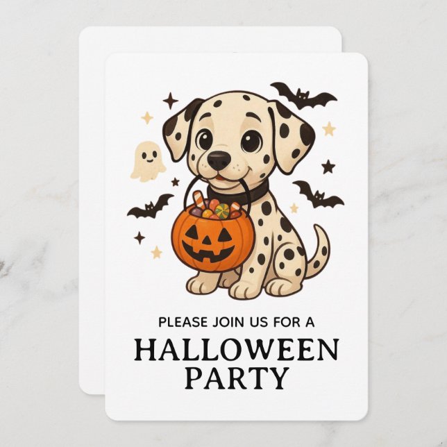 Halloween Dalmatiner Hundtrick oder Treat Party Einladung (Vorne/Hinten)