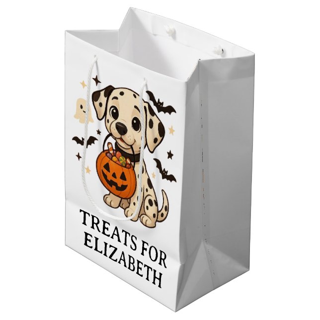 Halloween Dalmatiner Hundtrick oder Treat Party Mittlere Geschenktüte (Vorderseite Schrägansicht)