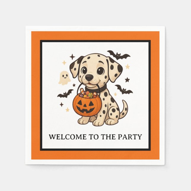 Halloween Dalmatiner Hundtrick oder Treat Party Serviette (Vorderseite)