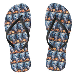 Halloween-Dalmatinie mit Pumpkins Beängstigend Flip Flops