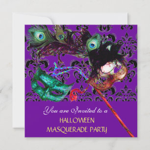 HALLOWEEN DAMASK MASQUERADE PARTY lila blau Einladung