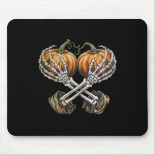 Halloween Damen S Brust Skelett Hand Kürbis Mousepad