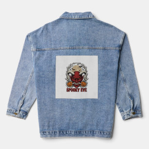 Halloween-Dämonen-Shirt mit Vintage-Engraving Kürb Jeansjacke