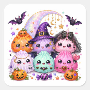 Halloween-Dämpfchen-Squishies Viral Kawaii Kürbis Quadratischer Aufkleber