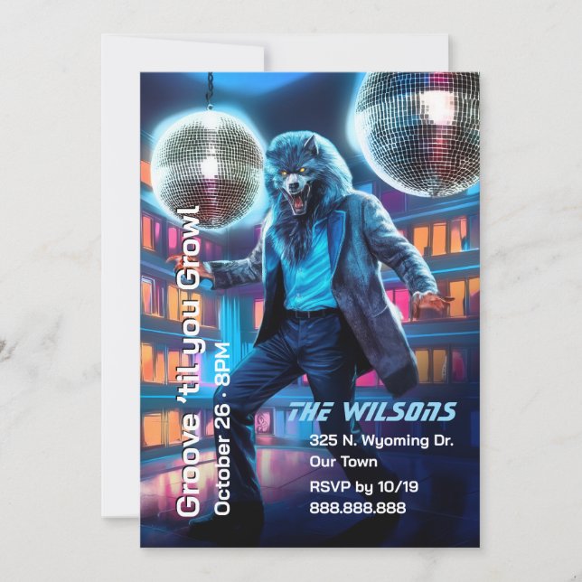 Halloween Dance Party, Disco Wolfman Einladung (Vorderseite)