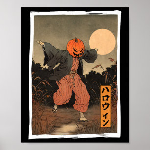 Halloween Dancing Pumpkin Man Japanisch Ukiyo-e Wo Poster