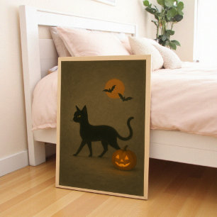 Halloween Dark Academia Style   Black Cat Pumpkin Poster