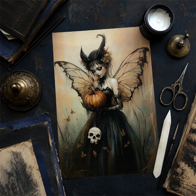 Halloween Dark Fairy mit Pumpkin und Skull Seidenpapier (Von Creator hochgeladen)