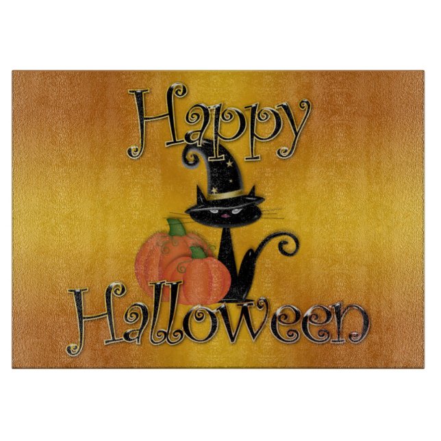 Halloween Decorative Glasschneider/Schwarze Katze Schneidebrett (Vorderseite)
