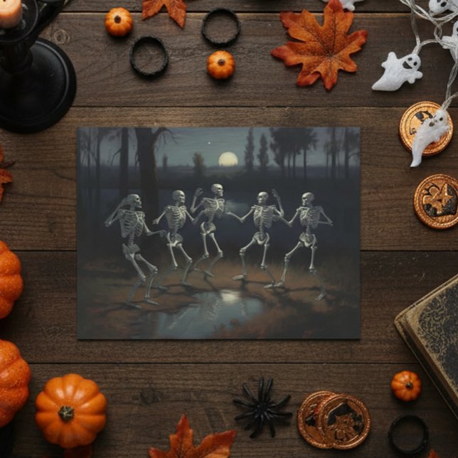 Halloween Decoupage Dancing Skelette Postkarte (Von Creator hochgeladen)