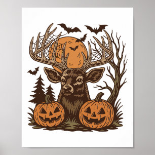 Halloween Deer Spooky Forest Buck Pumpkin Jagd Poster