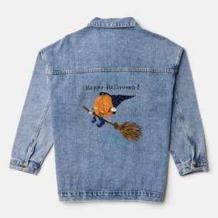 Halloween Denim Jacket Funny Witch Pumpkin Flying Jeansjacke