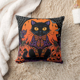 Halloween,Der Kürbisfeld Streuner ,Schwarze Katze Kissen
