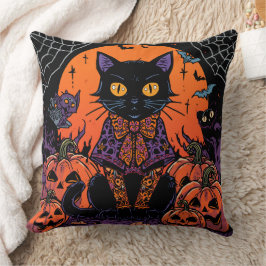 Halloween,Der Kürbisfeld Streuner ,Schwarze Katze Kissen