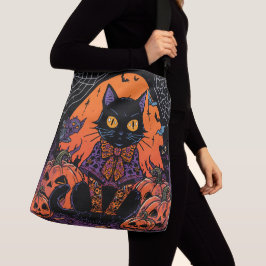 Halloween,Der Kürbisfeld-Streuner,Schwarze Katze Tragetaschen Mit Langen Trägern