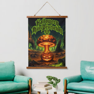 Halloween der Massenvernichtung Radioaktiver Kürbi Wandteppich Mit Holzrahmen