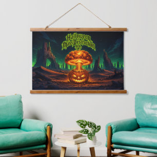 Halloween der Massenvernichtung Radioaktiver Kürbi Wandteppich Mit Holzrahmen