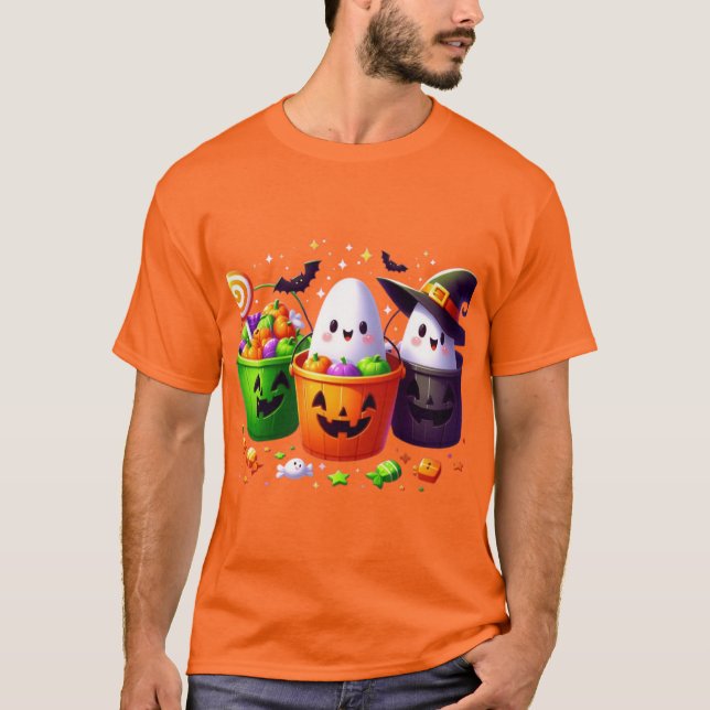 Halloween-Design für Trick-oder-Leckerei-Candy-Buc T-Shirt (Vorderseite)