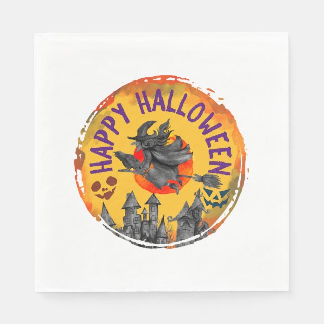 Halloween Design Happy Halloween Hexe Serviette (Vorderseite)