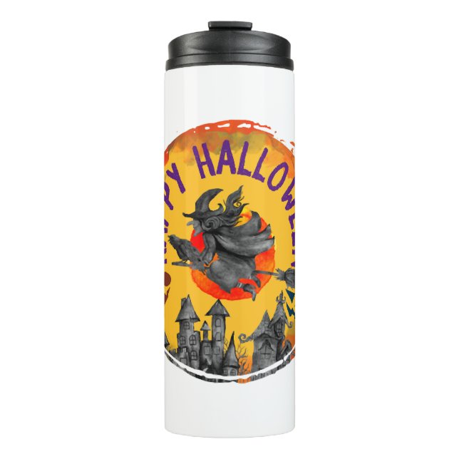 Halloween Design Happy Halloween Hexe Thermosbecher (Vorderseite)