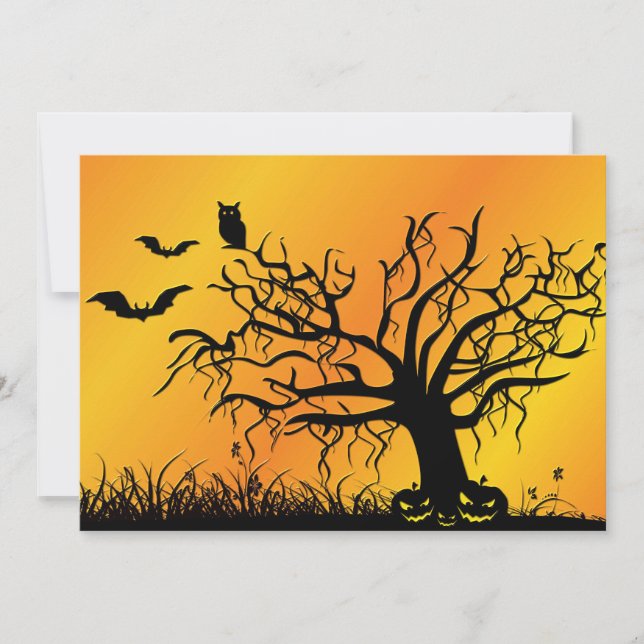 Halloween-Design mit Fledermäusen, Bäumen und Kürp (Vorderseite)