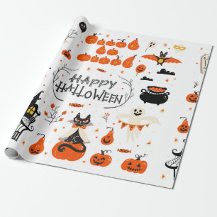 Halloween Designelemente. Halloween-Cliparts mit Geschenkpapier