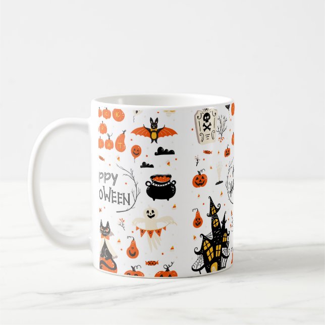Halloween Designelemente. Halloween-Cliparts mit Kaffeetasse (Links)