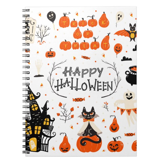 Halloween Designelemente. Halloween-Cliparts mit Notizblock (Vorderseite)