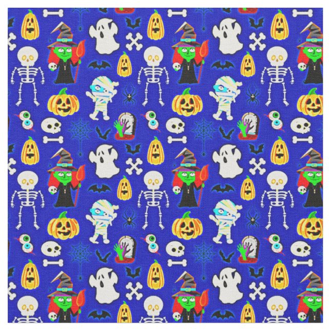 Halloween Designs Icons auf Blue Stoff (Nahaufnahme)