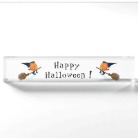 Halloween Desk Name Plate Hexenkürbis Flying