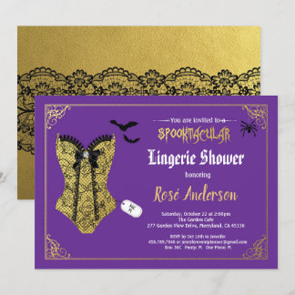 Halloween Dessous Dusche lila Schwarze Spitze Einladung