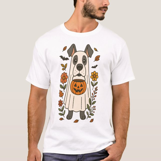 Halloween Deutsche Dogge Blumen T-Shirt (Vorderseite)