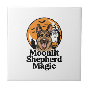 Halloween Deutscher Schäferhund Gruseliger Mond Hu Fliese