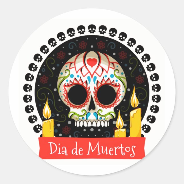 Halloween Dia De Muertos Runder Aufkleber (Vorderseite)