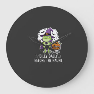 Halloween Dilly Dally Frosch Hexe Kürbis Karren Große Wanduhr