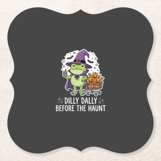 Halloween Dilly Dally Frosch Hexe Kürbis Karren Untersetzer (Vorderseite)