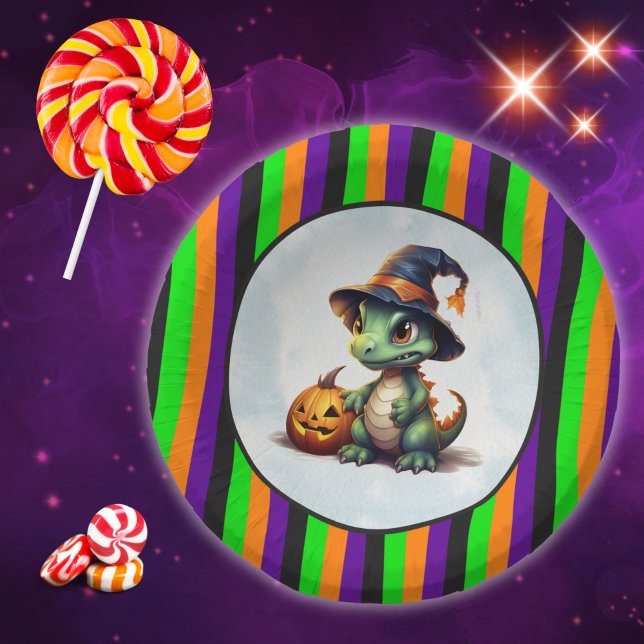 Halloween Dinosaur Dino-Mash-Party Pappteller (Dinosaur with Pumpkin Halloween Bowl)