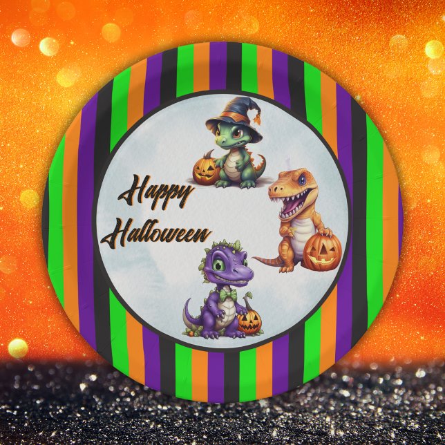 Halloween Dinosaur Dino-Mash-Party Pappteller (Dinosaur circle plates for your Dino-Mash Halloween Party!)