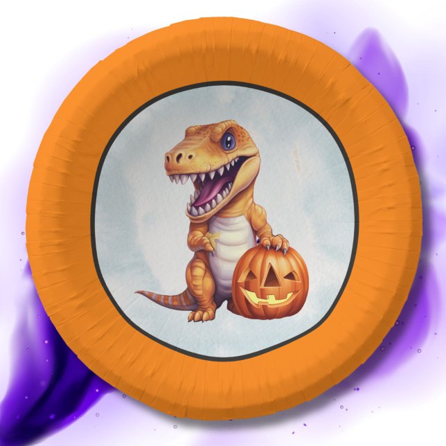 Halloween Dinosaur Dino-Mash-Party Pappteller (Orange dino Halloween bowl)