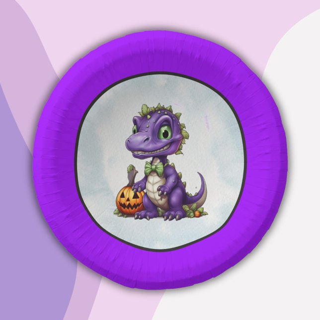 Halloween Dinosaur Dino-Mash-Party Pappteller (Purple trim dino Halloween Paper Bowl)