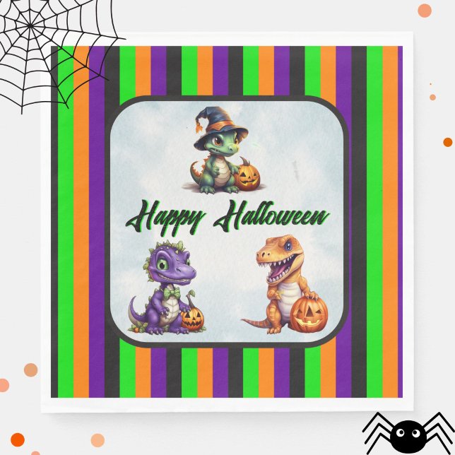 Halloween Dinosaur Dino-Mash-Party Serviette (Dinosaur Halloween Party Napkins with up and down stipres)