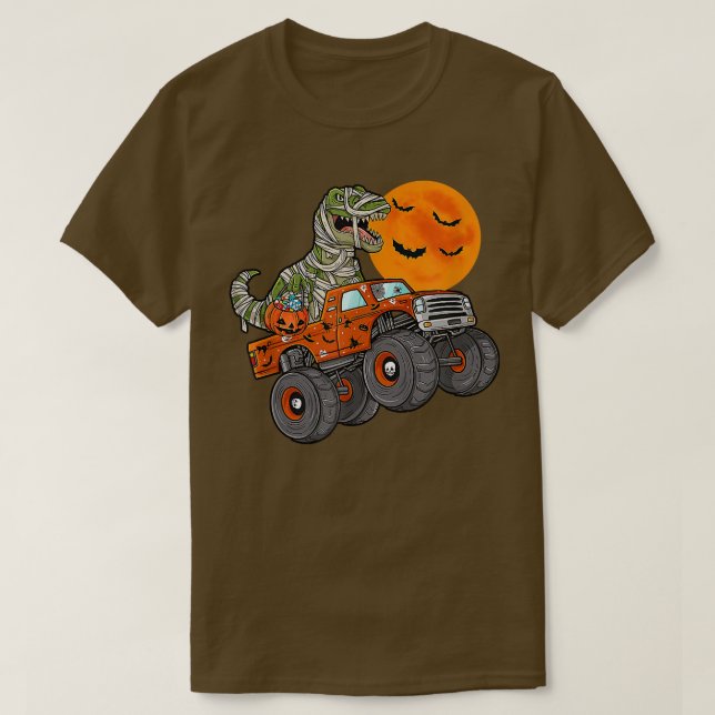 Halloween Dinosaur Monster Truck Moon T-Shirt (Design vorne)