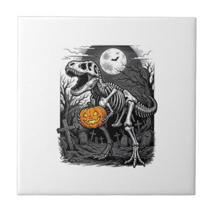 Halloween-Dinosaur-Skelett-Kürbis-Vintage-Shirt Fliese